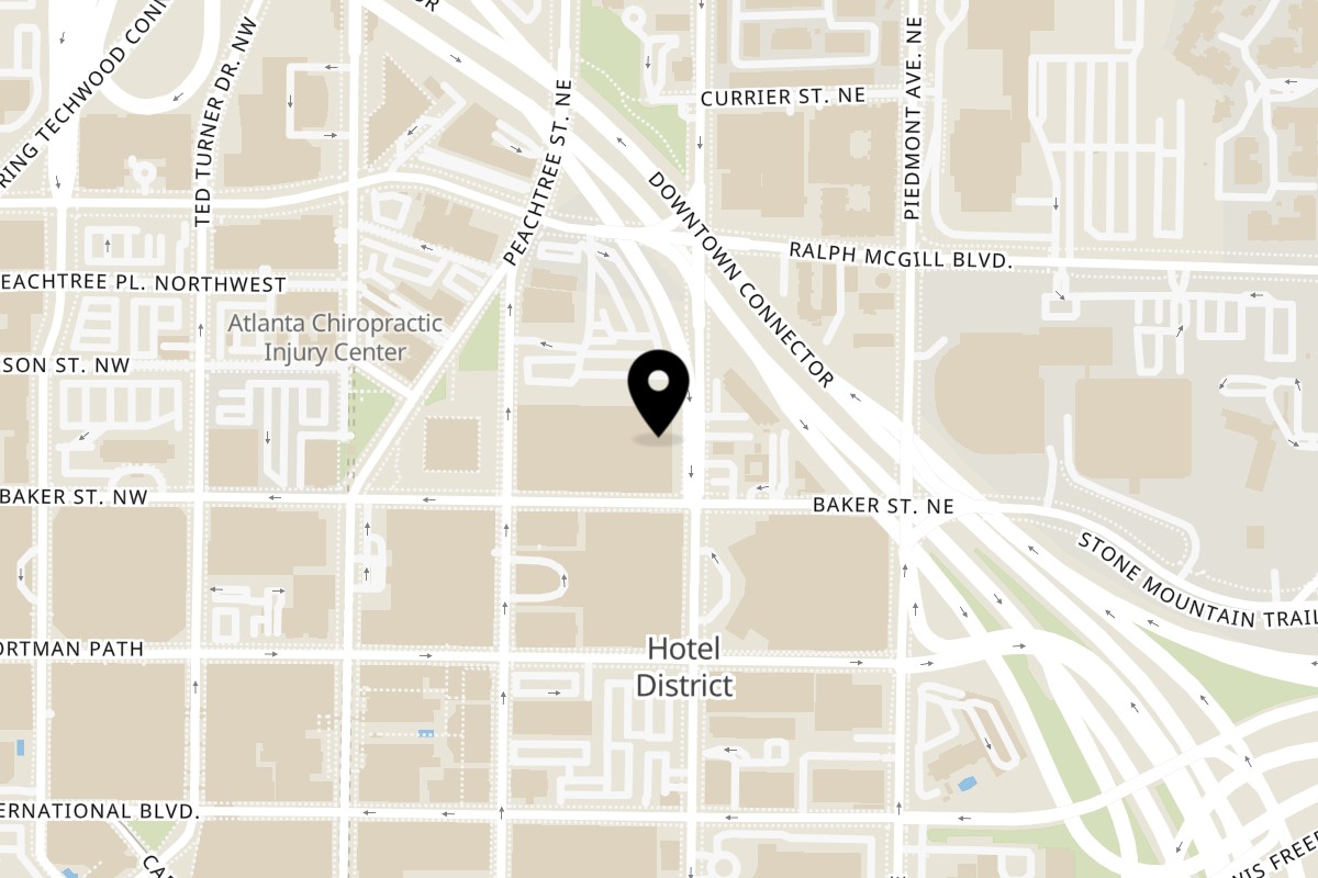 Map showing the location of Big Kahuna on 303 Peachtree Center Ave NE in Atlanta